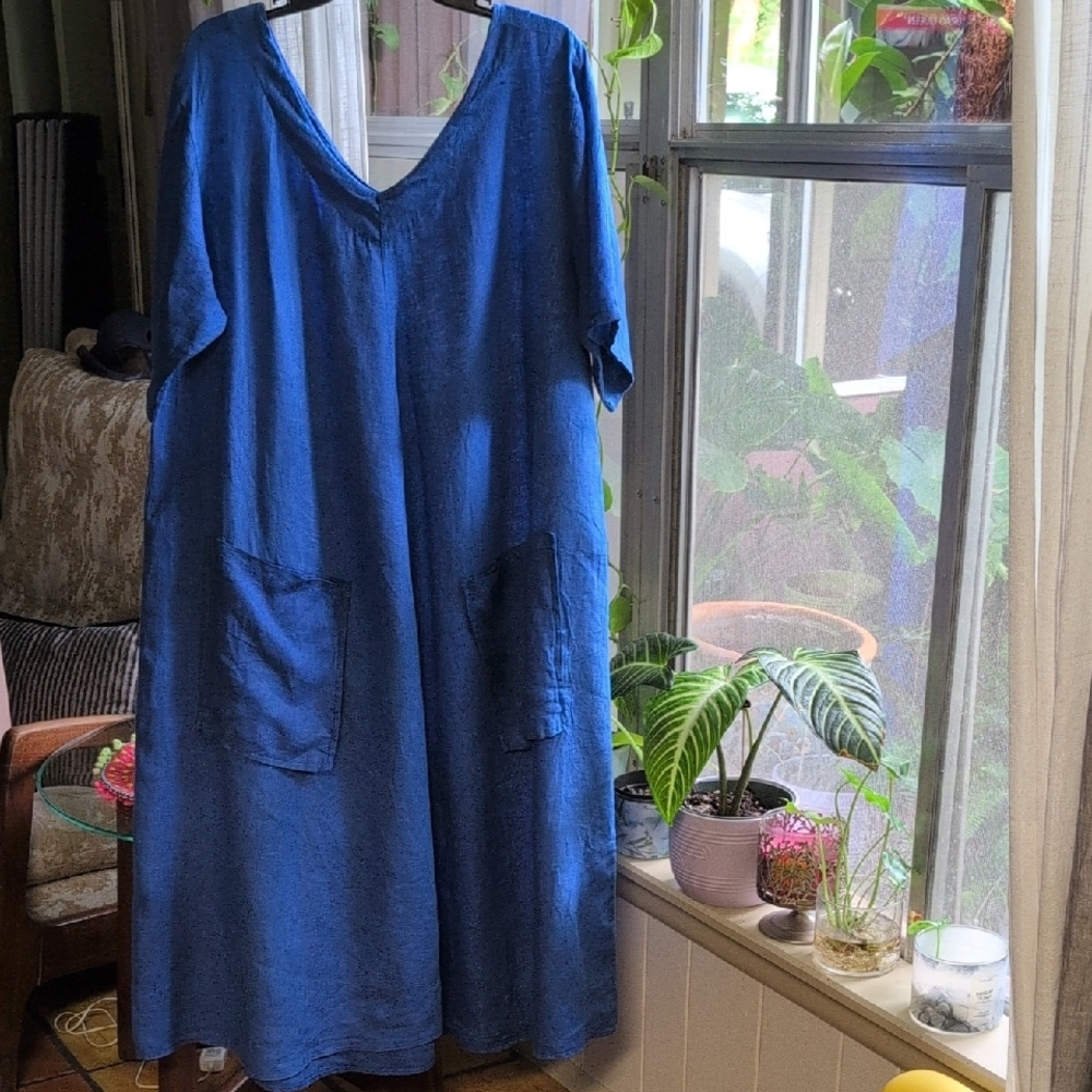 Made In Italy Blue Linen Dress.